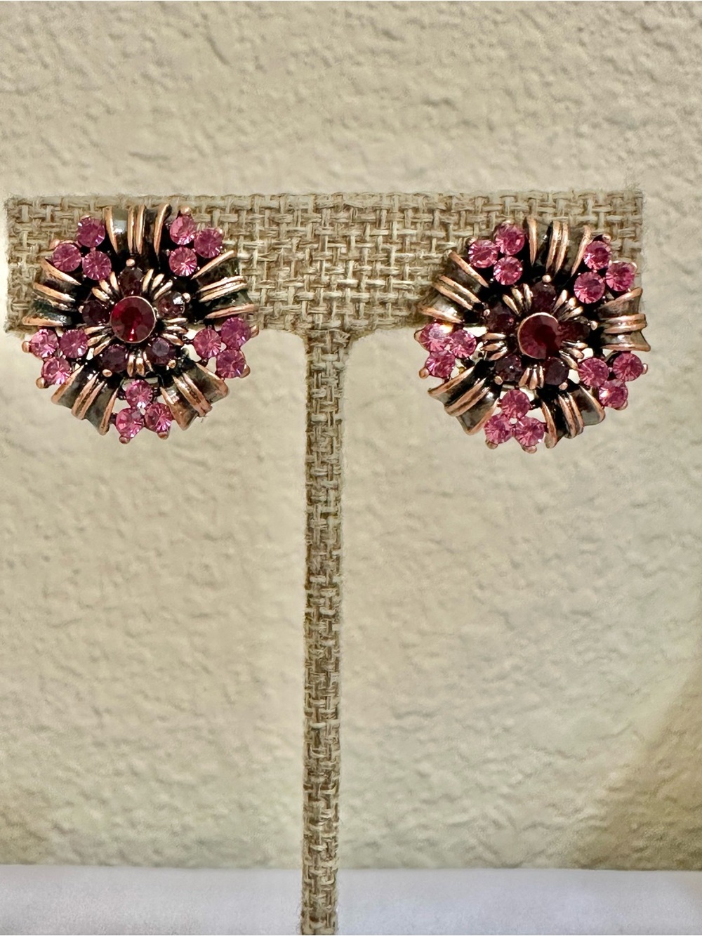 Vintage Pink Crystal Floral Statement Earrings